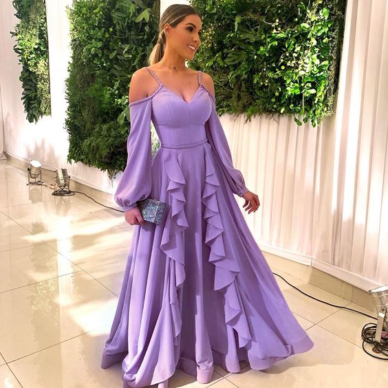 Sexy purple A Line Prom Dress, Chiffon Long Evening Party Gown cg5594 ...