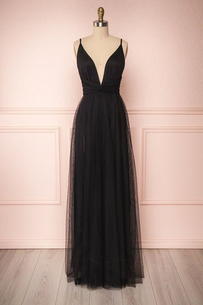 black plunge formal dress