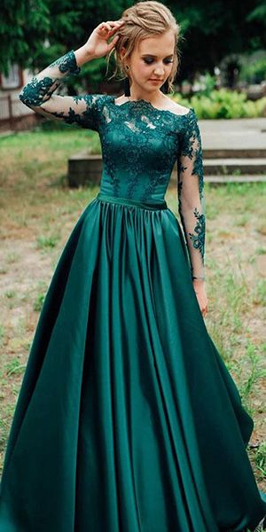 green long sleeve evening dress