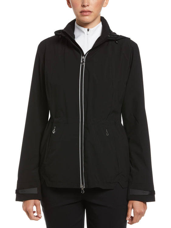 Womens Wind and Water Resistant Golf Jacket with Packable Hood 