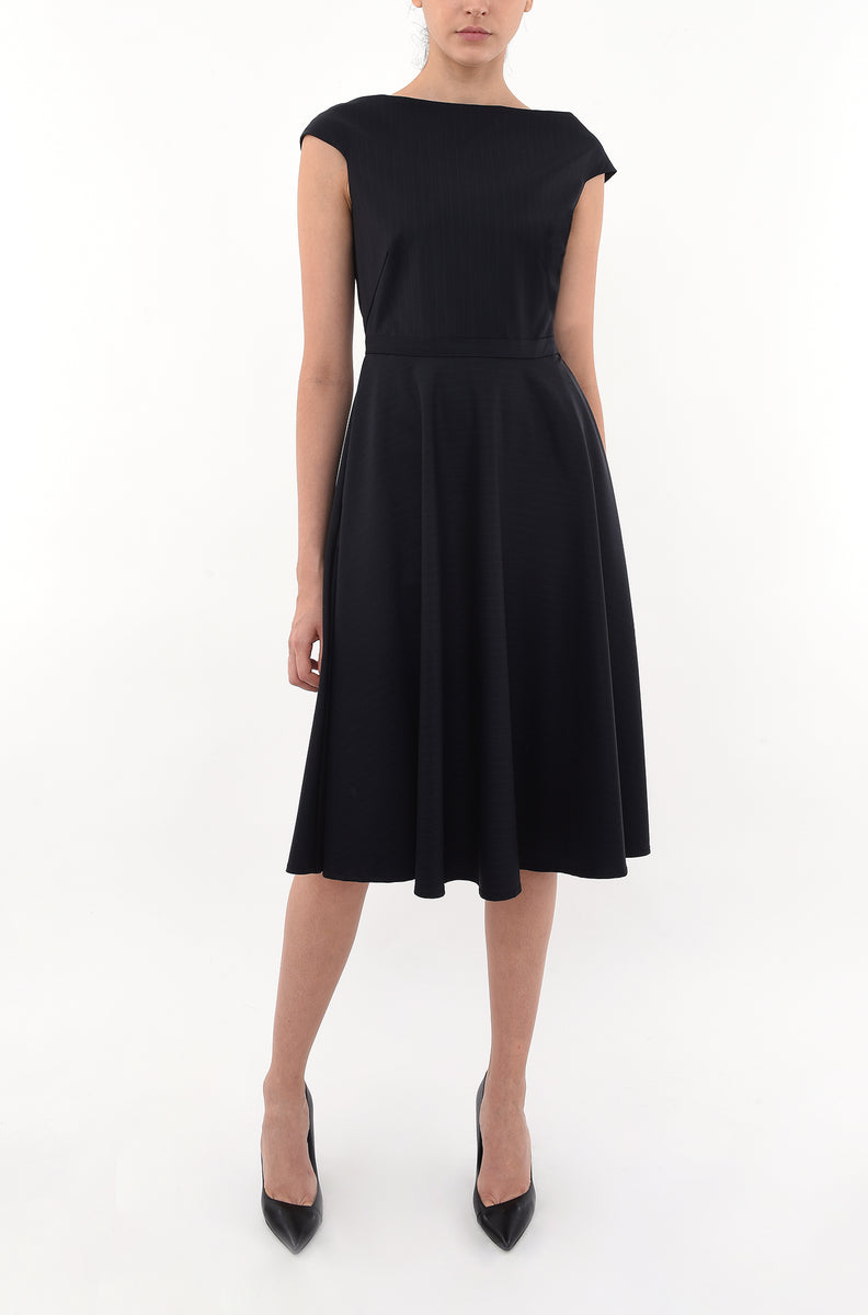 BOAT NECK FITTED BODICE MIDI DRESS AKINN