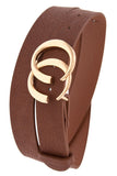 Double semi circle buckle faux leather belt