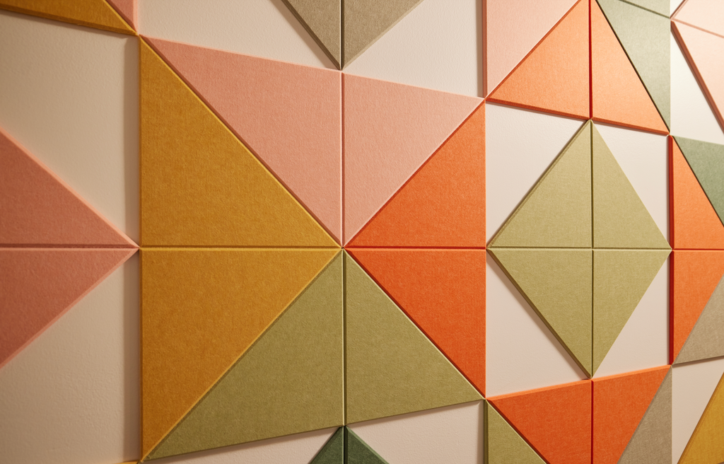 Colorful wall design made from sustainable PET felt wall tiles