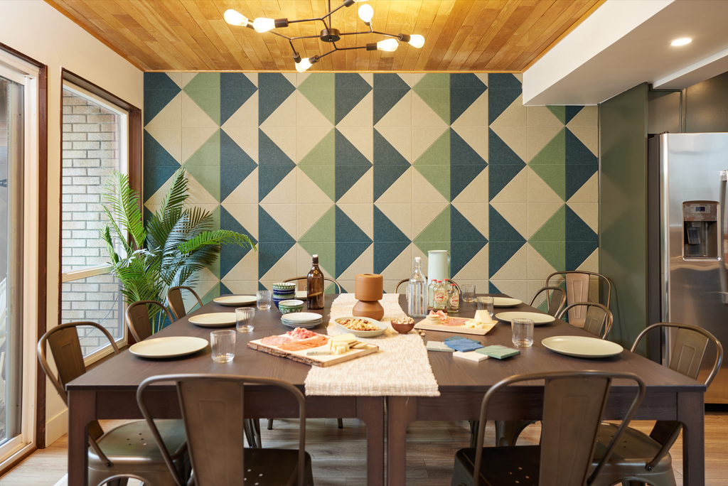 Green accent wall in kitchen.