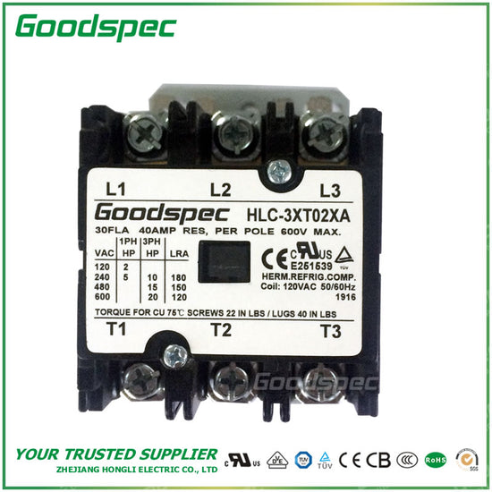 HLC-3XT02XA (3POLES/30A/120VAC) DEFINITE PURPOSE CONTACTOR