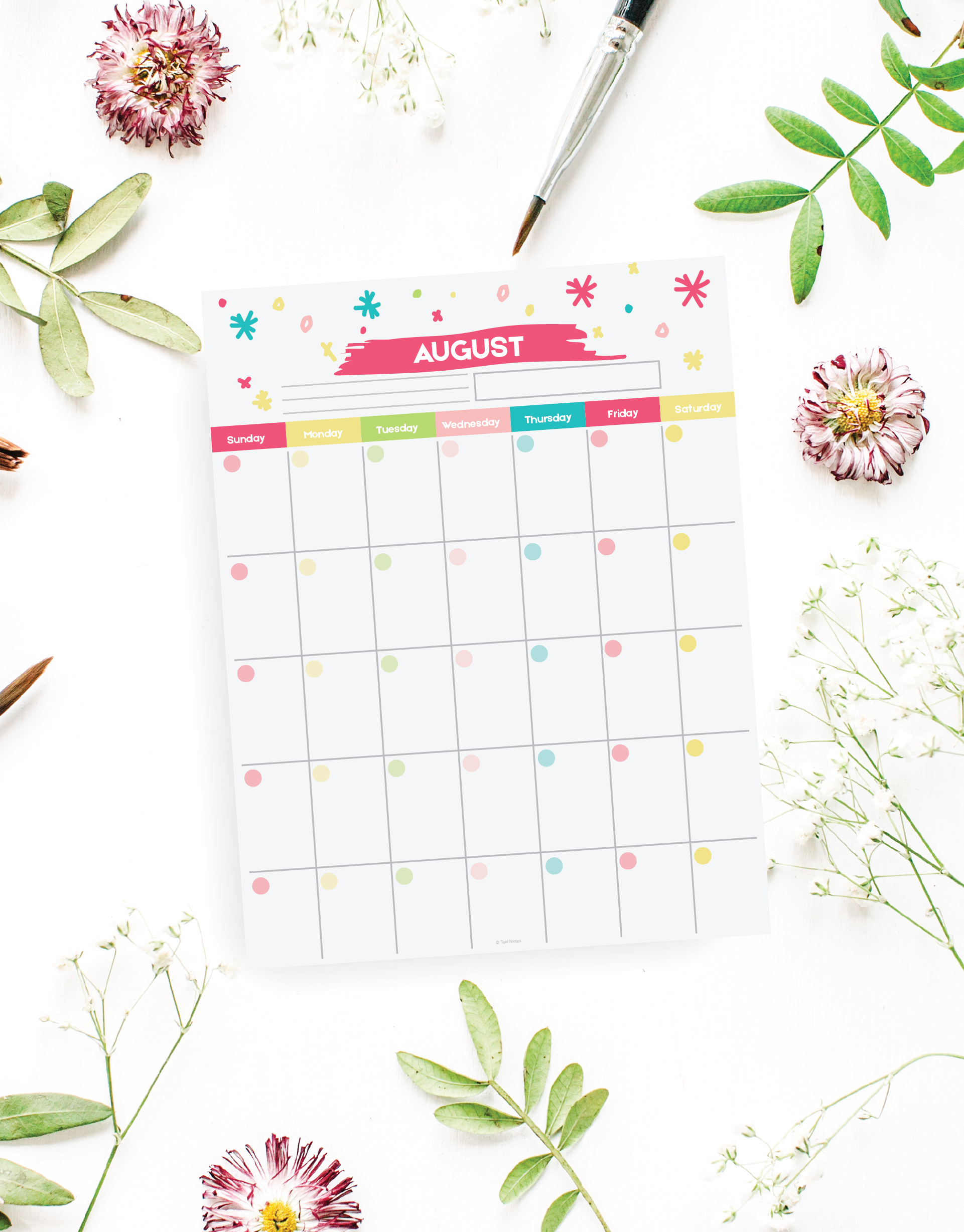 12 Month Fillable Calendar Kit Teal Notes