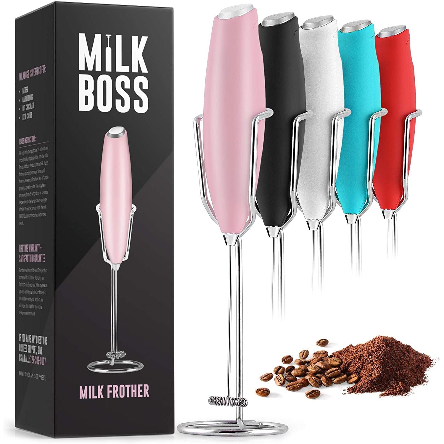 Bonsenkitchen Handheld Milk Frother Electric Hand Foamer Blender for Drink Mixer Perfect for Bulletproof Coffee Matcha Hot Chocolate Mini Battery