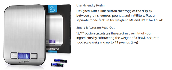 Zulay Kitchen Precision Digital Food Scale Weight Grams and Oz, LB, KG, ML,  1 - Kroger