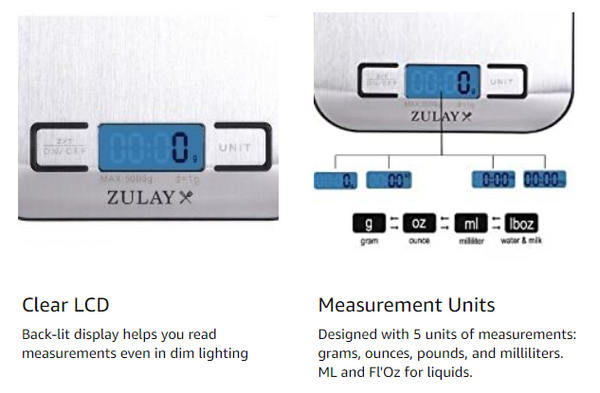 Zulay Kitchen Precision Digital Food Scale Weight Grams and Oz, LB, KG, ML  - Silver - 262 requests