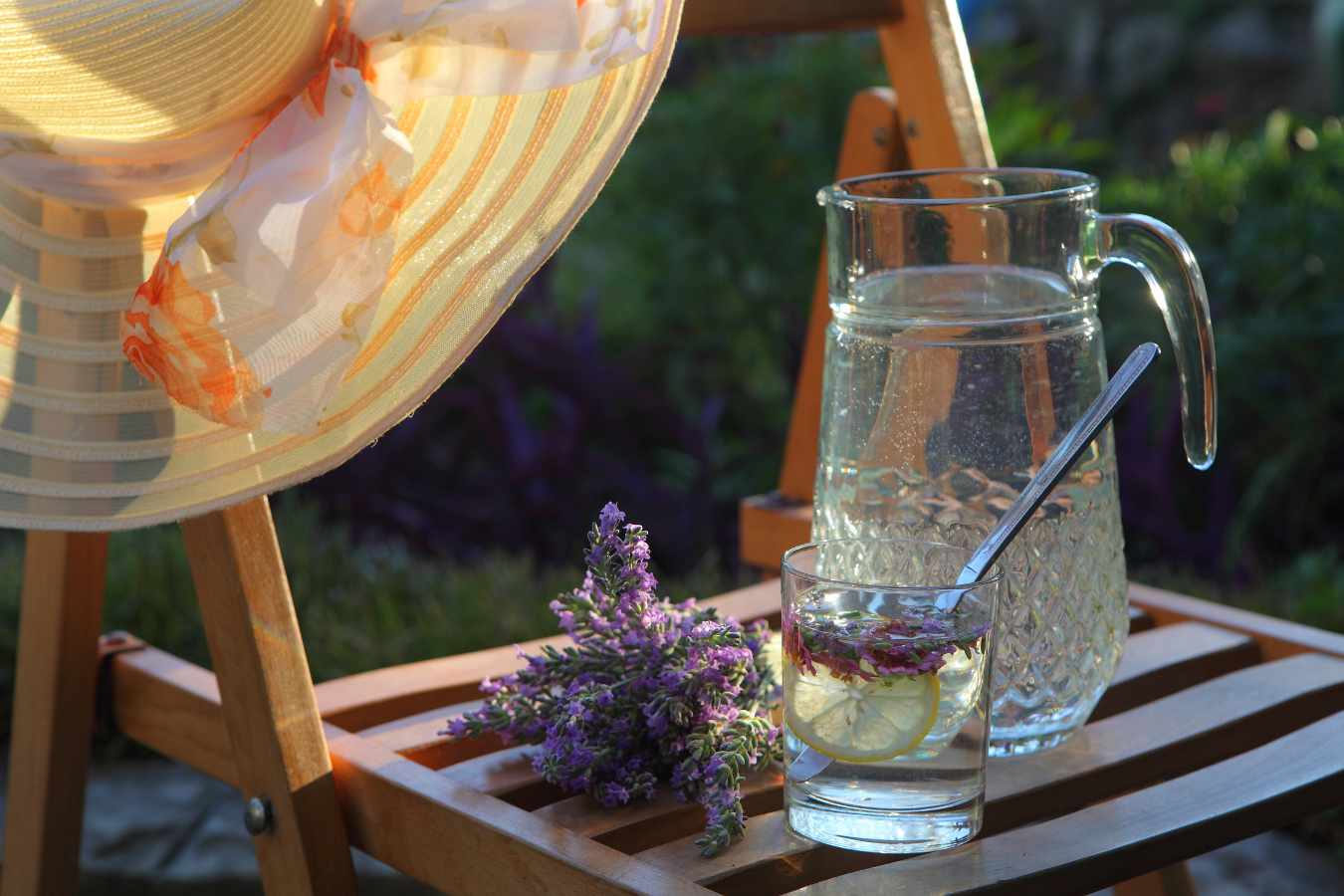 A pitcher of Lavender Lemonade is served.