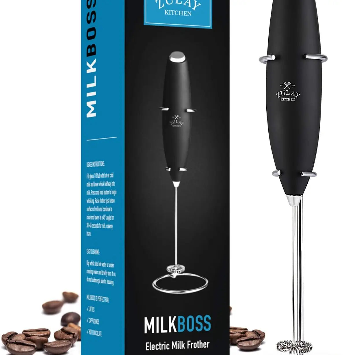 Zulay Kitchen Milk Frother Wand Drink Mixer - Durable, Proprietary Z Motor  Max - Handheld Frother Electric Whisk, Milk Foamer, Mini Blender and