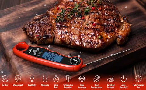 Zulay Kitchen Instant Read Food Thermometer Waterproof Digital Meat  Thermometer w/ Backlight Pink