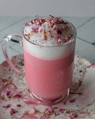 chamomile rose tea latte