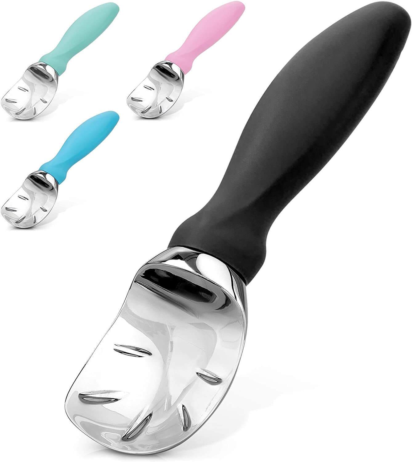 BlauKe Stainless Steel Ice Cream Scoop, Professional Ice Cream Scooper with Comfortable Non-Slip Rubber Grip