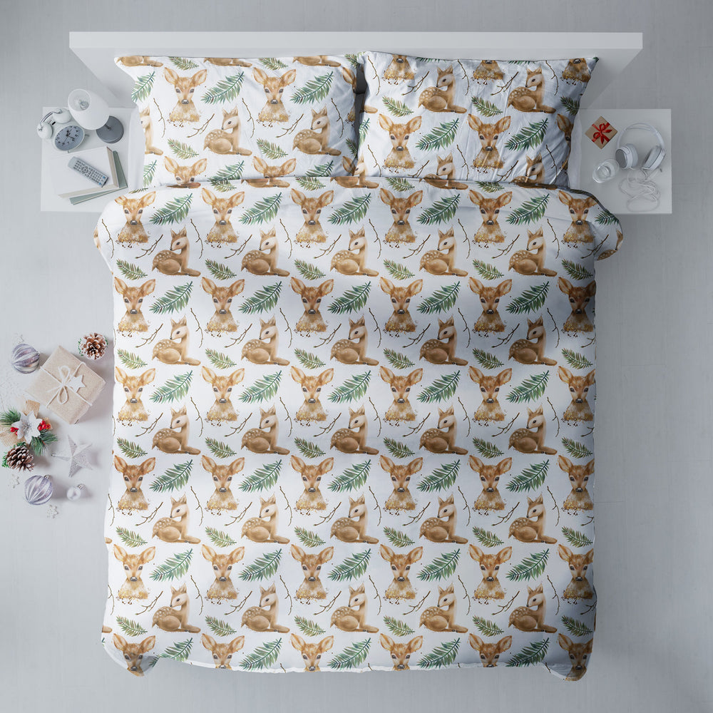 Deers & Fern Leaves Watercolor Duvet Cover Set