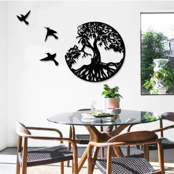 Flock of Flying Birds on Tree Metal Wall Art