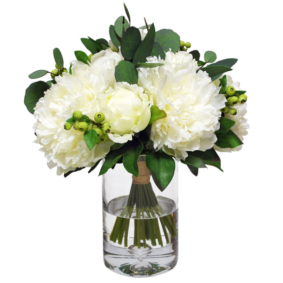 Peony Bouquet in Glass Vase