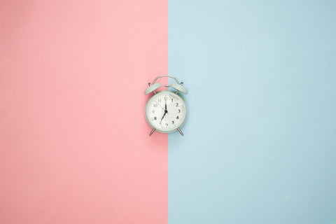 Clock on blue and red background