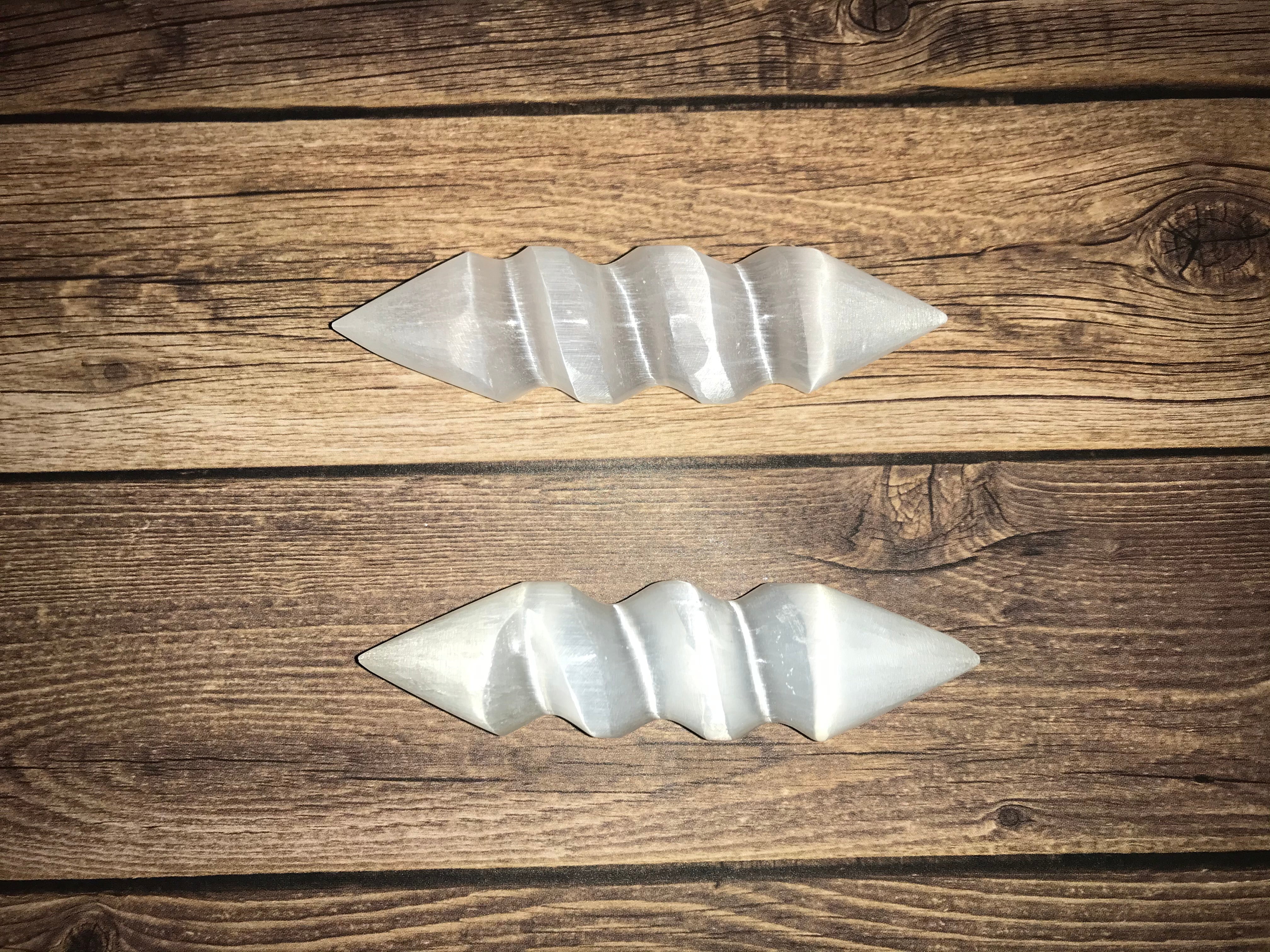 Selenite Double Pointed Spiral Wands