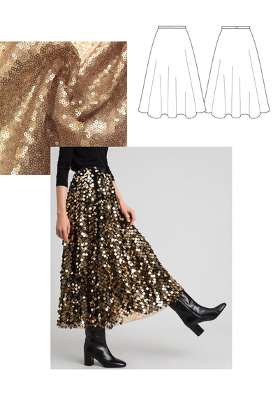 Patron de couture jupe longue en sequins doré à personnaliser, par Atelier Charlotte Auzou
