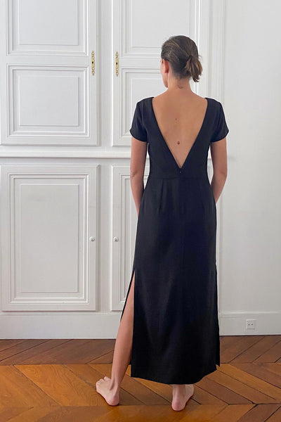 Coudre une robe longue droite à fentes sur les côtés, patron de couture PDF à personnaliser par Atelier Charlotte Auzou