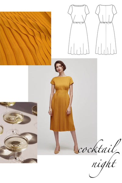 inspiration couture patron robe midi plissée moutarde personnalisable atelier charlotte auzou