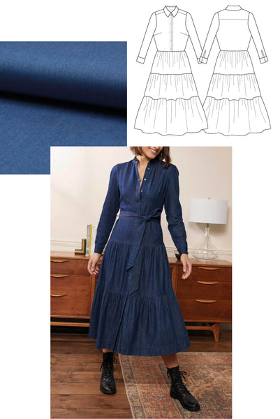 Patron couture de robe chemise longue en tencel chambray denim, patrons de couture Atelier Charlotte Auzou