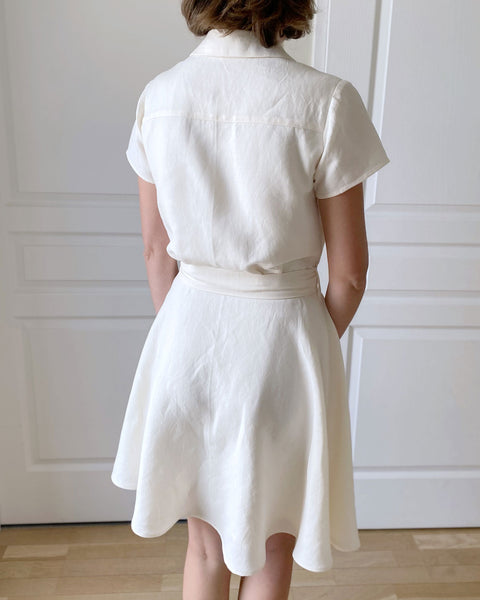 Patron de robe chemise patineuse à personnaliser, Tissu lin viscose off white Atelier Brunette