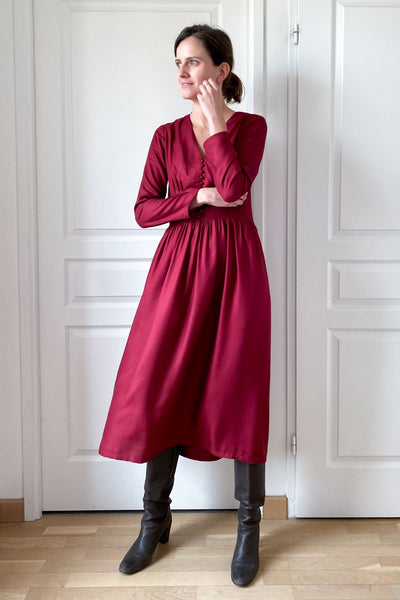 patron couture robe femme midi rétro manches longues automne hiver atelier charlotte auzou