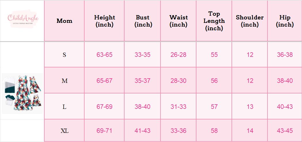 Family Matching Outfits Green Colorblock T Shirts with Floral Tank Top Dress Size Chart - ChildAngle