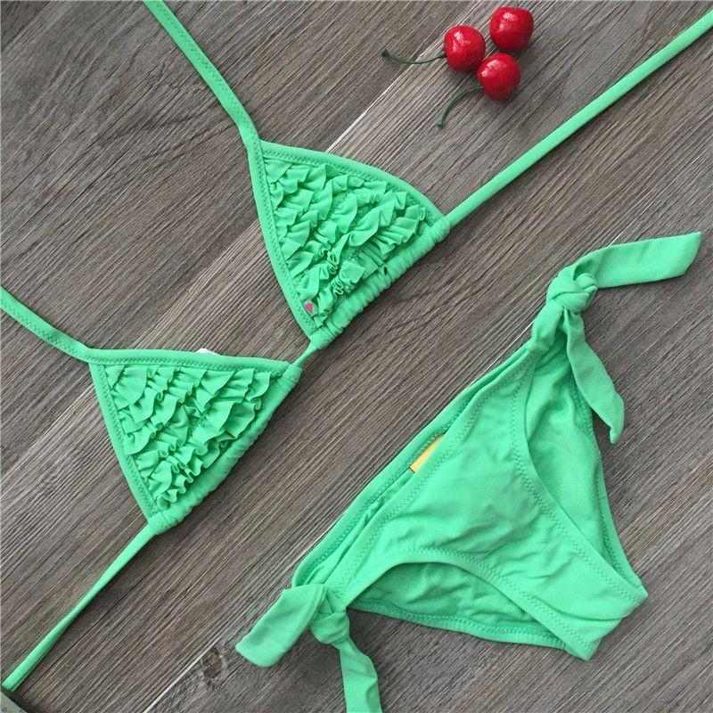 Green Teenage Girl Halter Swimsuits