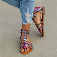 floral flat ankle strap peep toe casual gladiator sandals