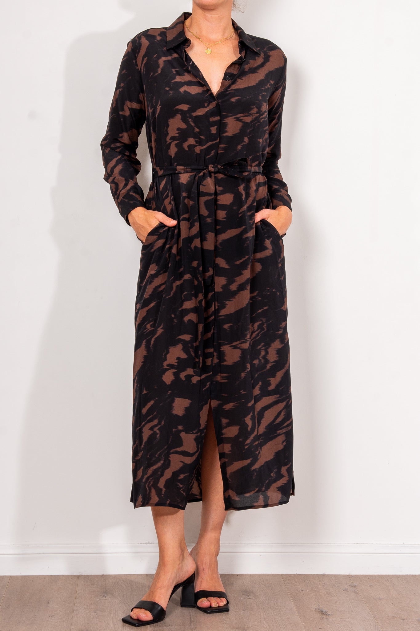 Mela Purdie Tie Shirt Dress Shadow Print Silk