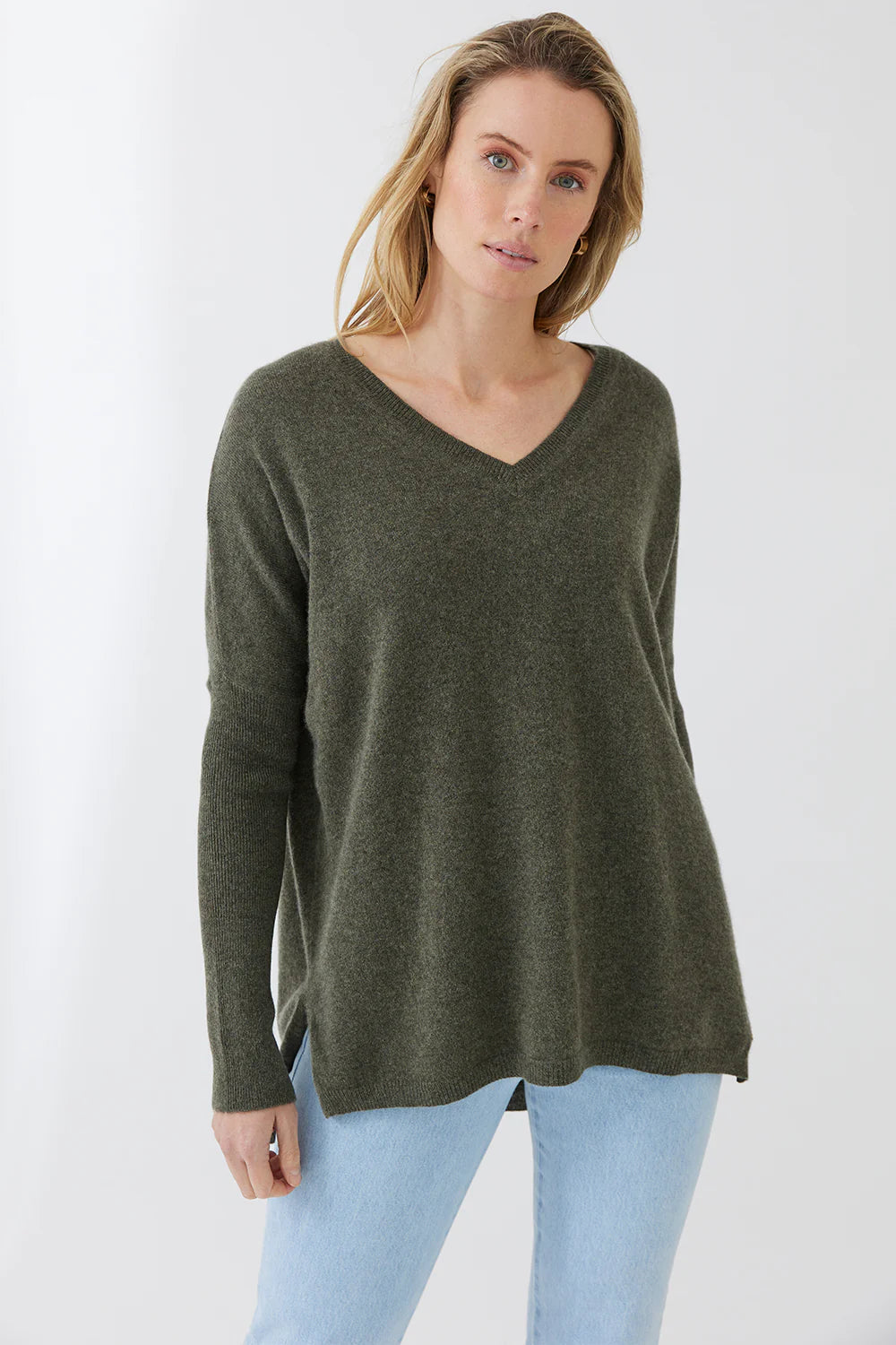 Mia Fratino Cashmere Essentials V Neck Boyfriend Sweater