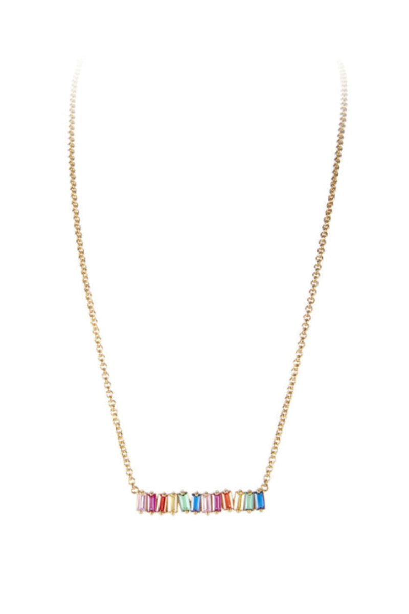 Fairley Rainbow Baguette Cluster Necklace