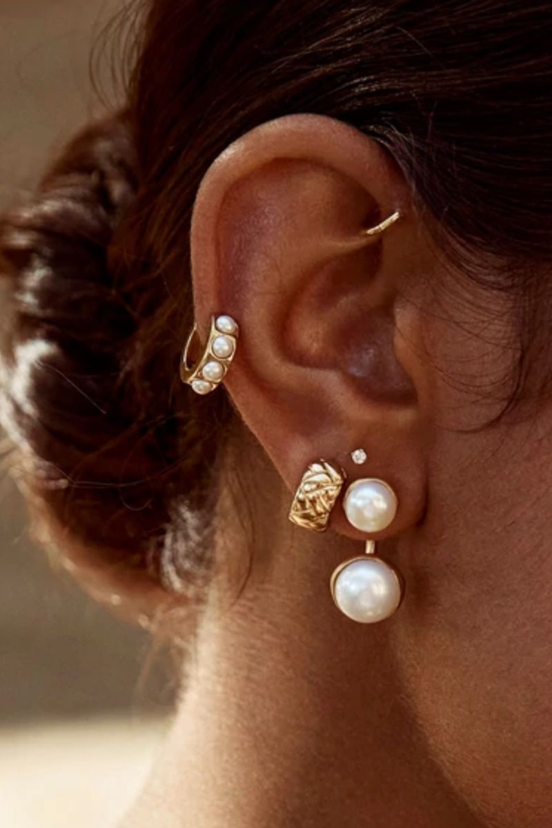 Fairley Jewellery Double Pearl Ear Jackets Gold