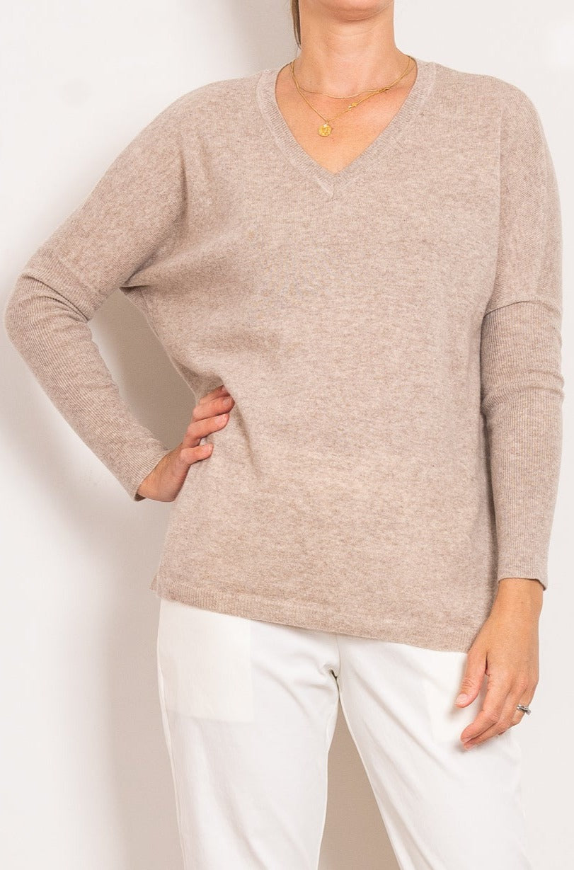 Mia Fratino Cashmere Essentials V Neck Boyfriend Sweater