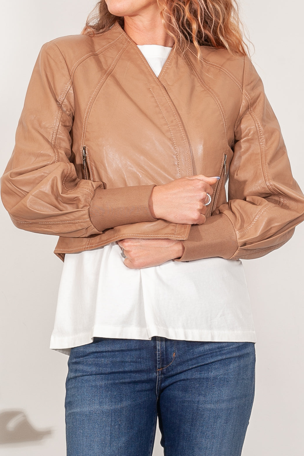 Once Was Farrah Volume Sleeve Leather Jacket