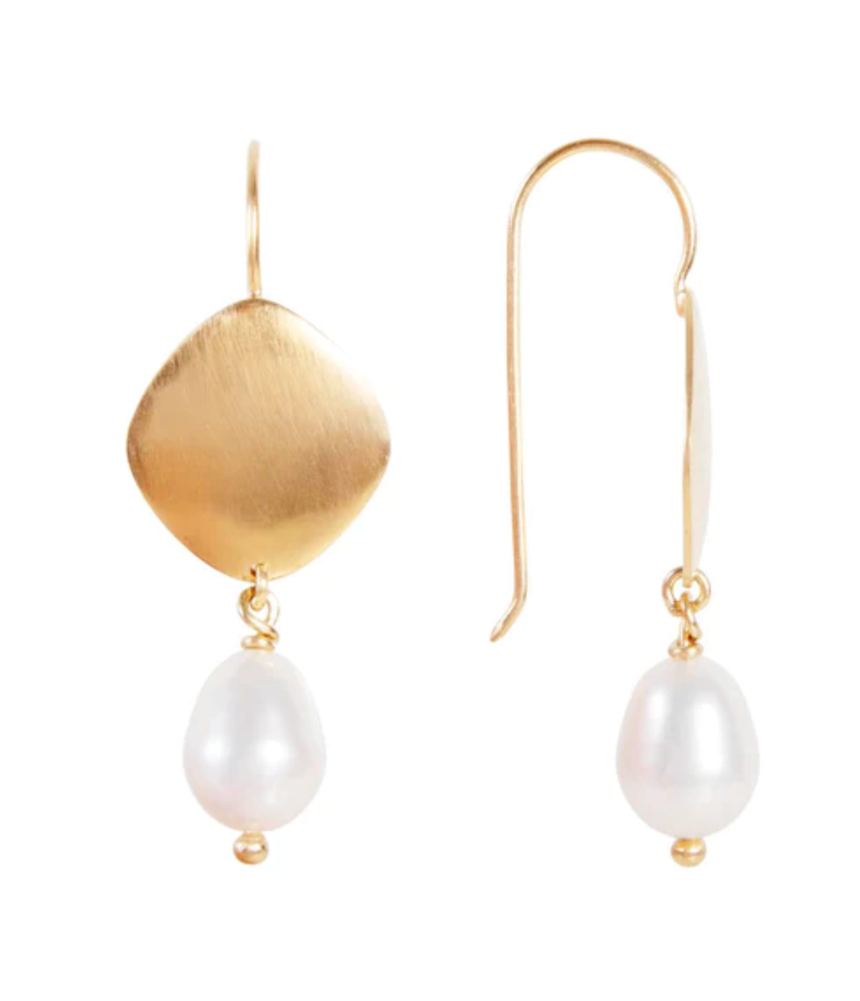 Fairley Pearl Disc Drop Earrings Gold