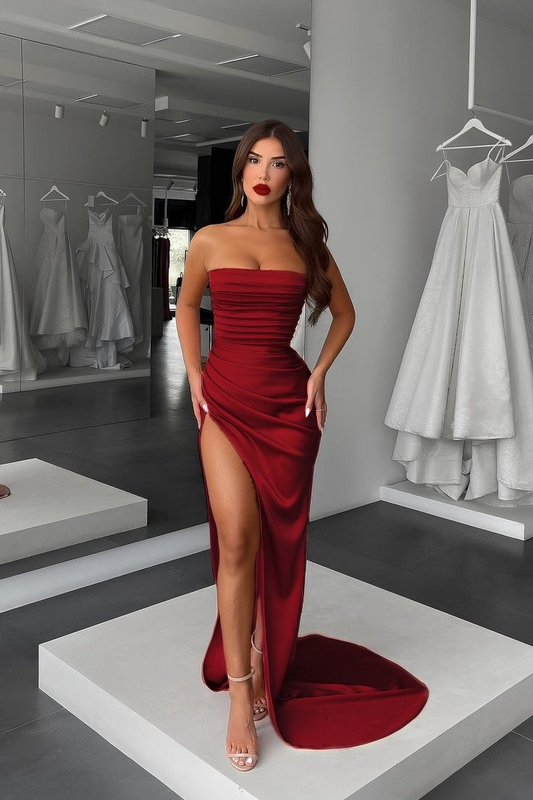 Black Draping Corset High Slit Velvet Prom Dress Y1713 – Simplepromdress