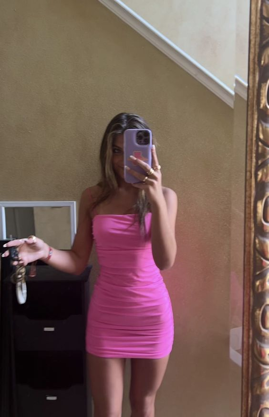 Cute Bodycon One Shoulder Hot Pink Sequins Short Homecoming