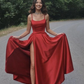 Long Dark Red Satin Prom Dresses, Red Long Formal Graduation Dresses Y229
