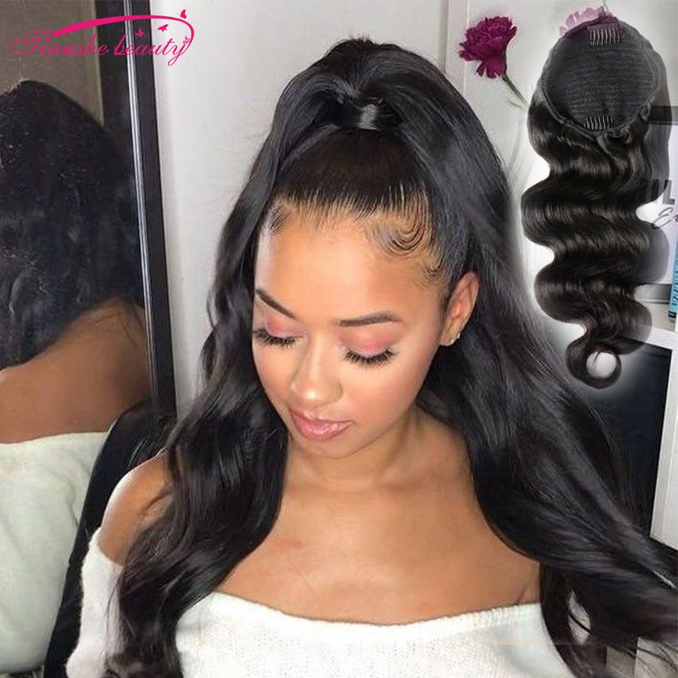 Body Wave Ponytail Human Hair Extension Drawstring Clip In Brazilian R –  MRD Couture International
