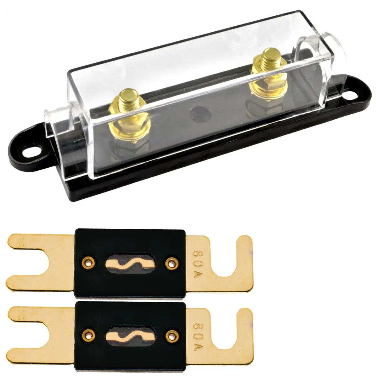 1/0/4/8 Gauge ANL Heat Resistant Fuse Holder with 2 Pack Gold Plated 80-500 Amp ANL Fuse