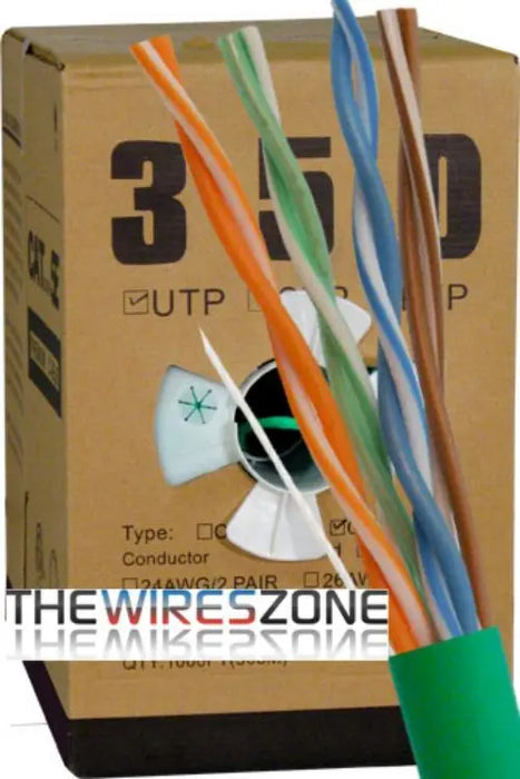 CAT5E UTP 1000 Feet 24 AWG Solid Bare Copper Plenum Jacket Green Vertical Cable