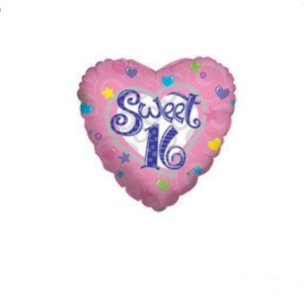 Sweet 16 Birthday HEART Balloon (1) - Party Zone USA