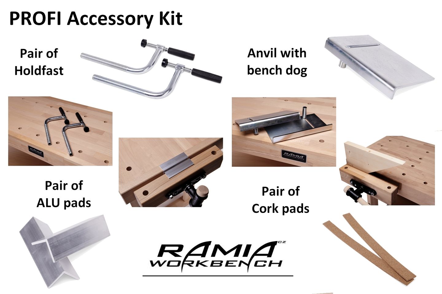 Ramia UN-SET-PRO  PROFI Accessory Kit (Holdfast Pair, Aluminum Pads Pair, Anvil, & Cork Jaw Pads) (DCE)
