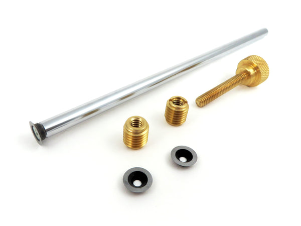 Wheel Marking Gauge Kit with a 8mm diameter marking gauge beam and 2 replacement high speed steel cutters and one solid brass knob with knurled head and 2 solid brass threaded inserts