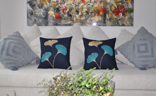 Gingko leaf pattern pillow covers, Gingko throw pillow cover, throw pillow set of 2