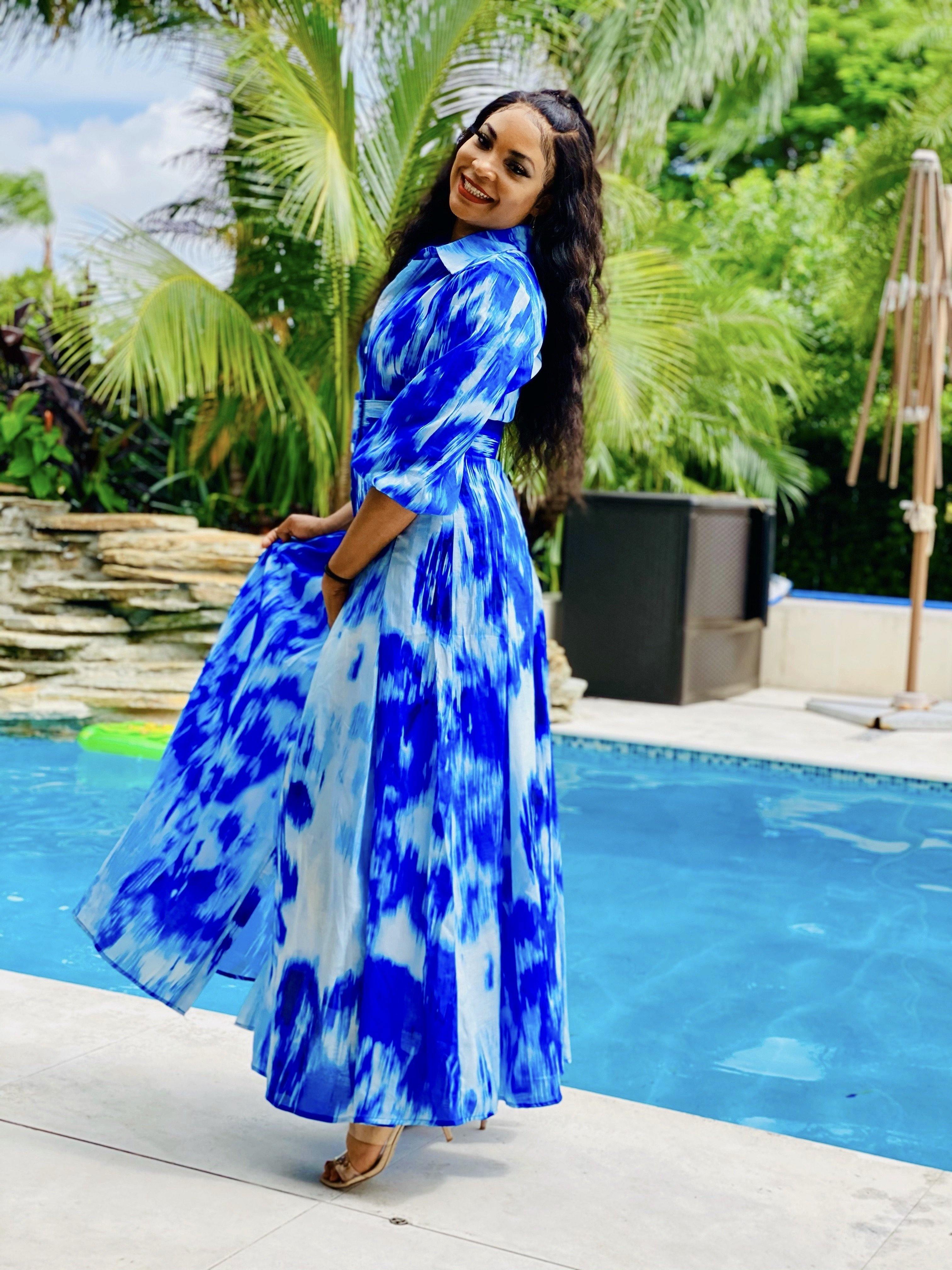 blue and white maxi